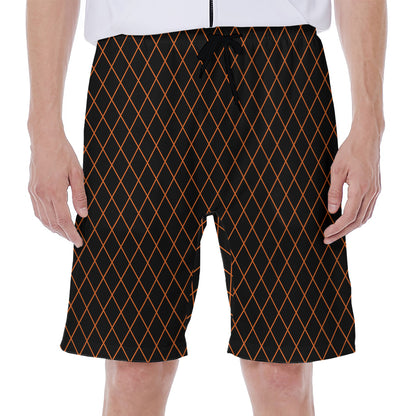 Black And Orange Harlequin Print Men's Beach Shorts