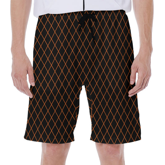 Black And Orange Harlequin Print Men's Beach Shorts