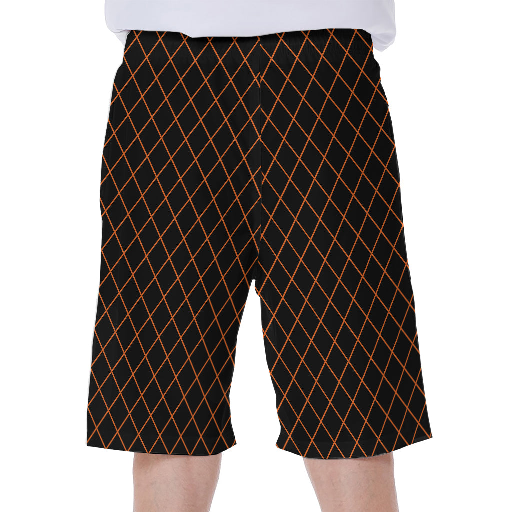 Black And Orange Harlequin Print Men's Beach Shorts