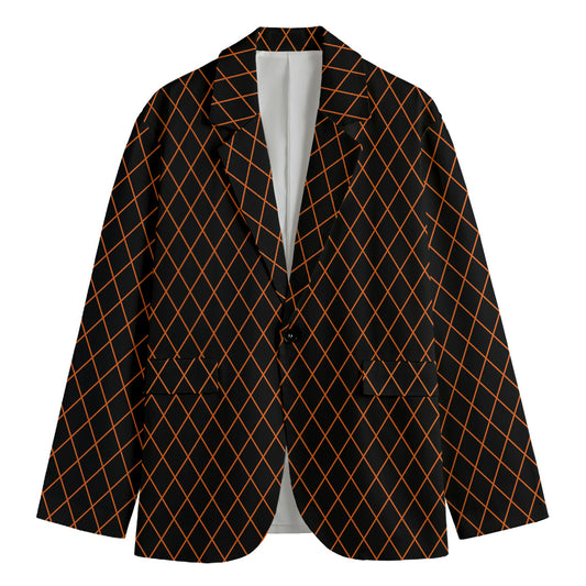 Black And Orange Harlequin Print Men's Blazer