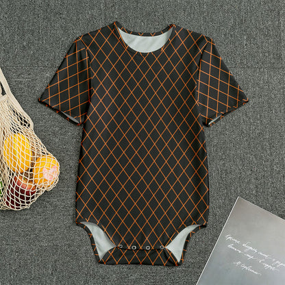Black And Orange Harlequin Print Men's Bodysuit