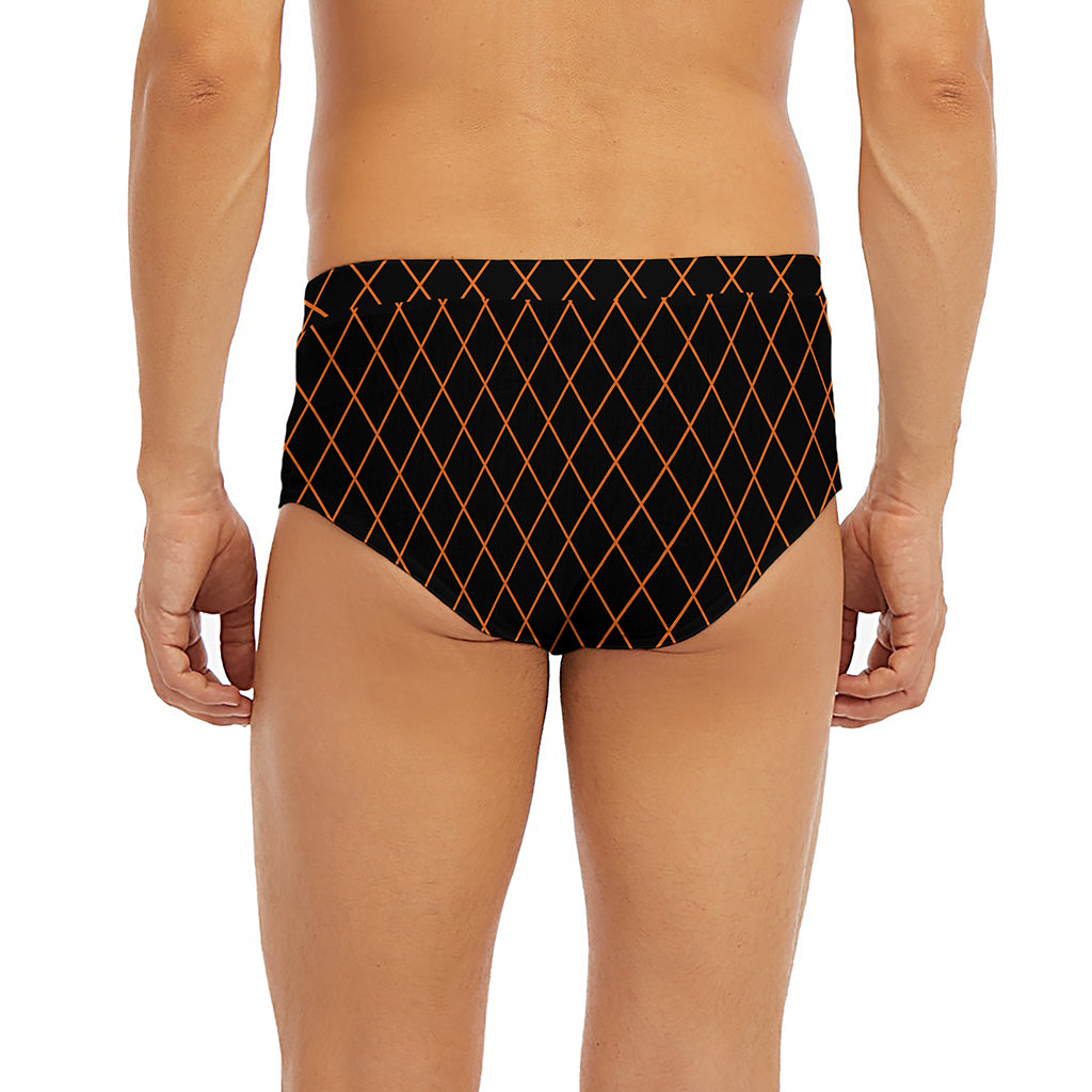 Black And Orange Harlequin Print Men's Briefs