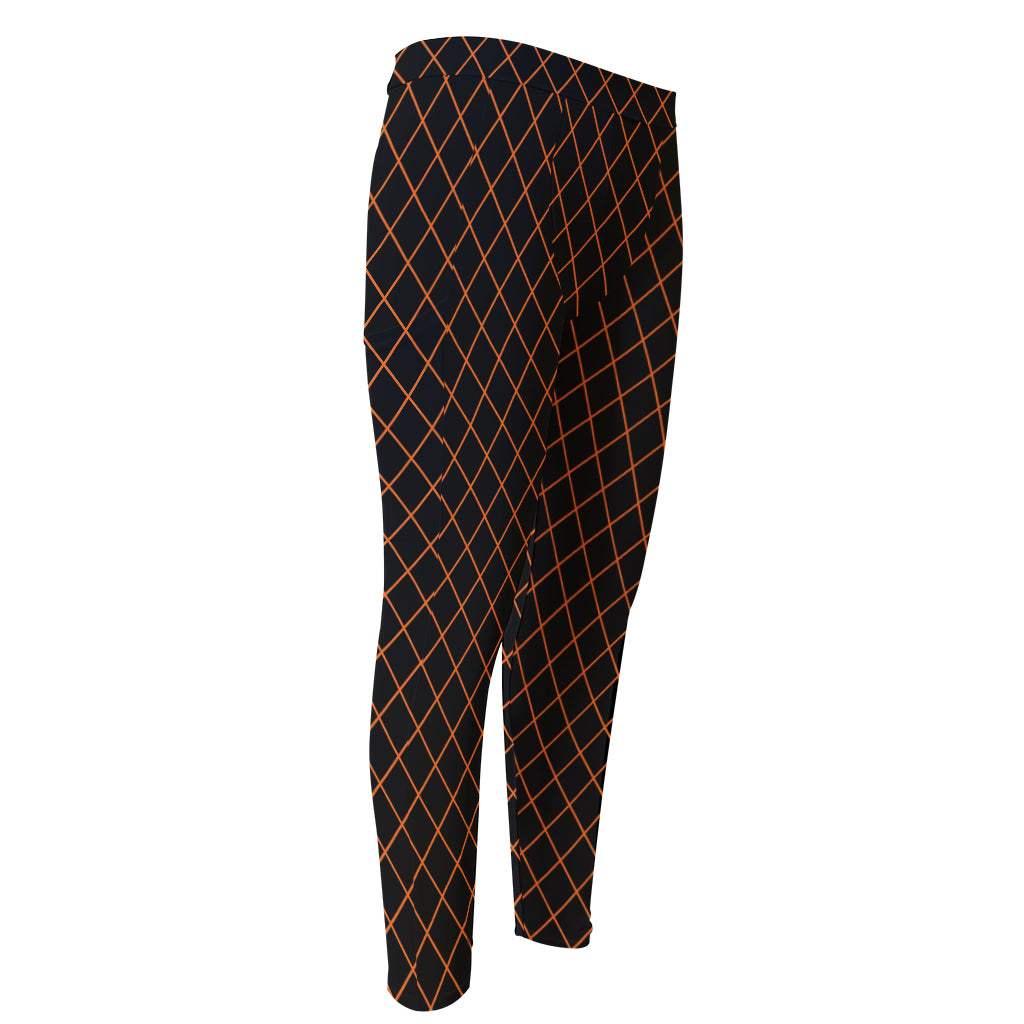 Black And Orange Harlequin Print Men's Compression Pants