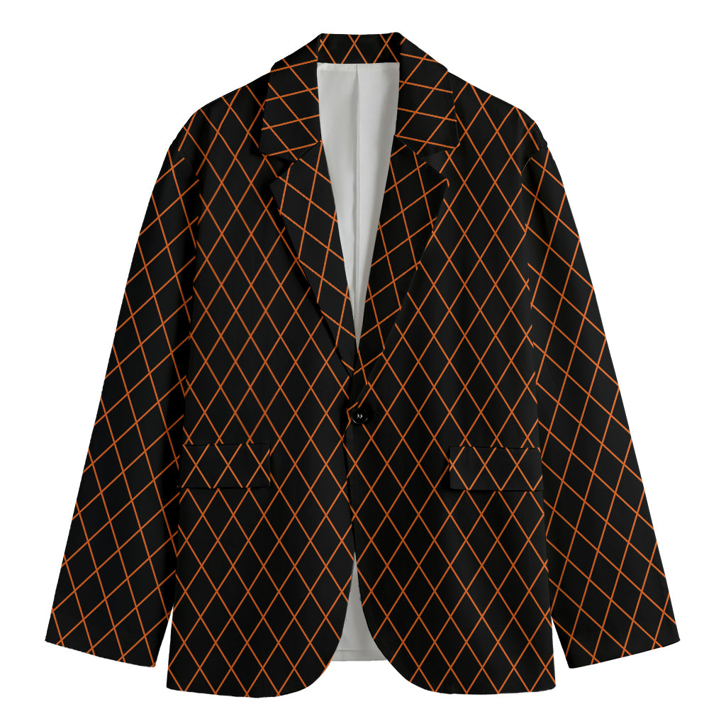 Black And Orange Harlequin Print Men's Cotton Blazer