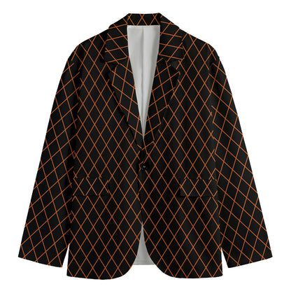 Black And Orange Harlequin Print Men's Cotton Blazer