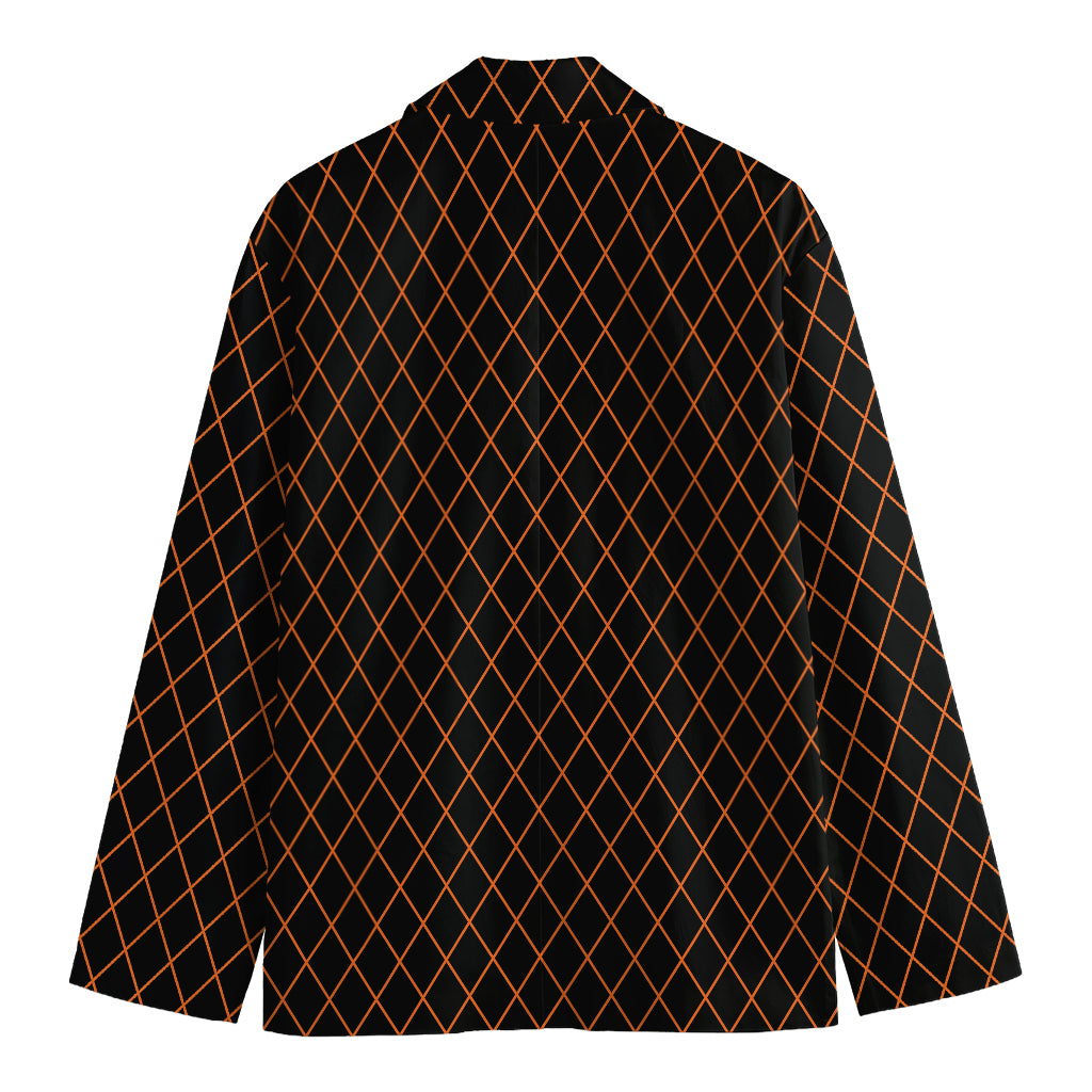 Black And Orange Harlequin Print Men's Cotton Blazer