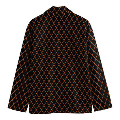 Black And Orange Harlequin Print Men's Cotton Blazer