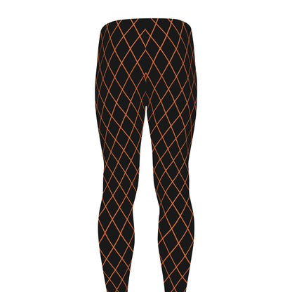 Black And Orange Harlequin Print Men's leggings