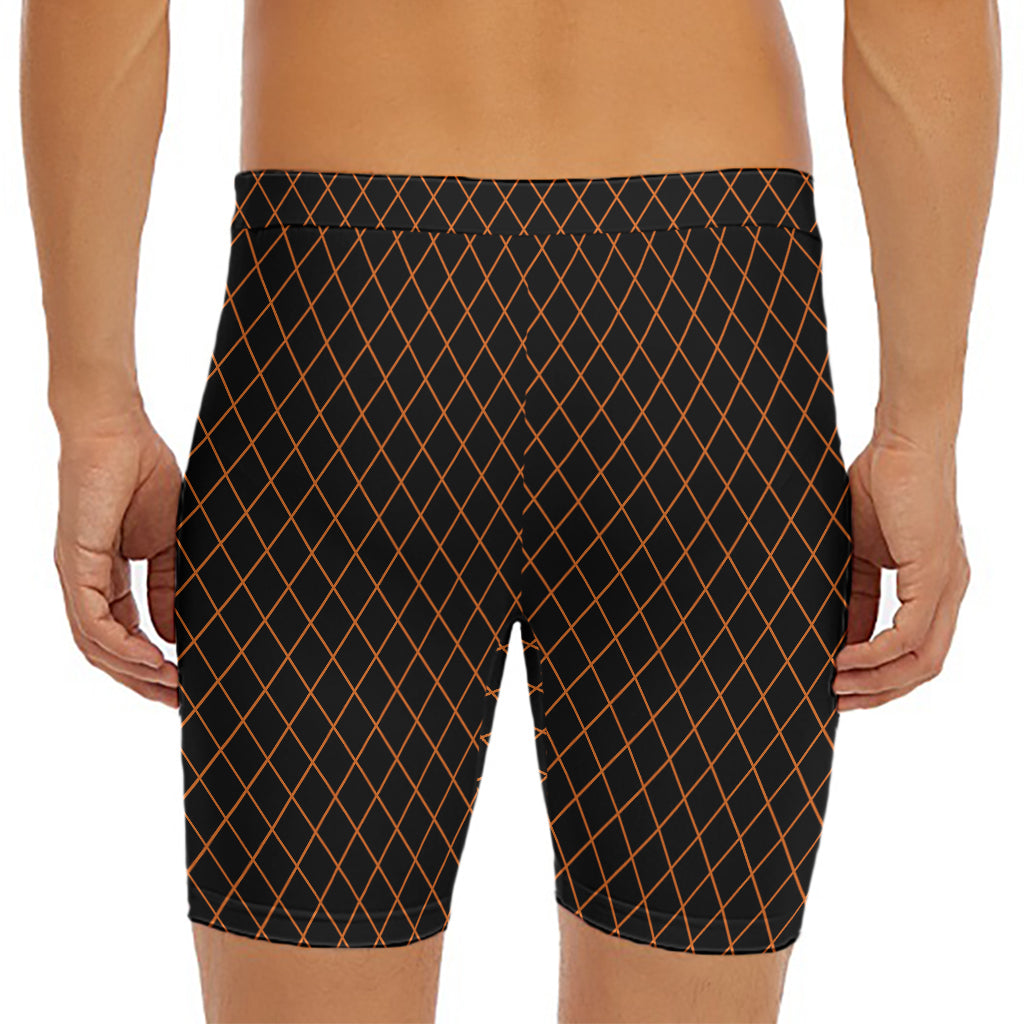 Black And Orange Harlequin Print Men's Long Boxer Briefs