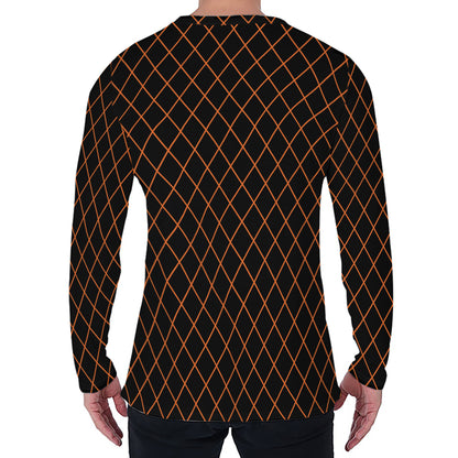 Black And Orange Harlequin Print Men's Long Sleeve T-Shirt