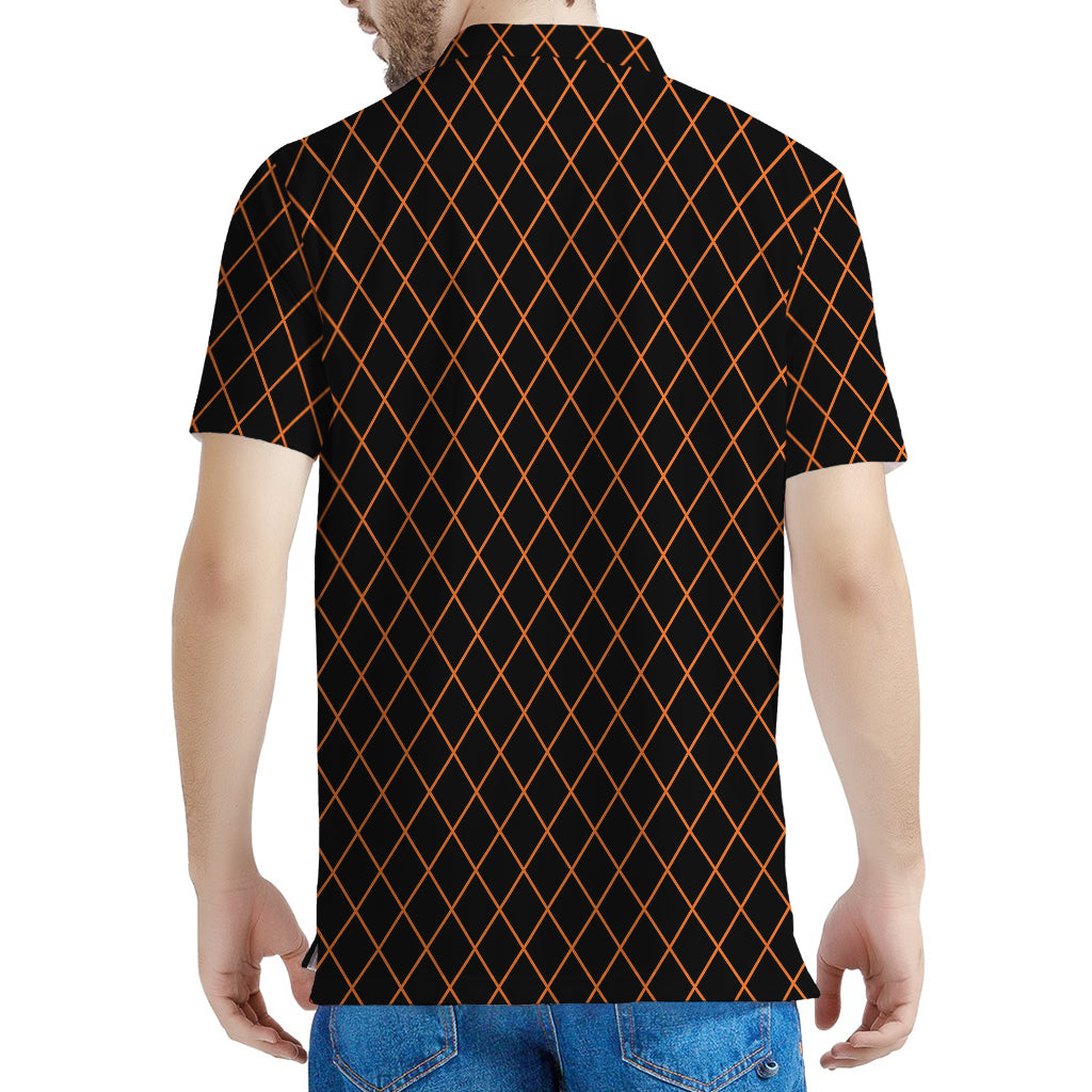 Black And Orange Harlequin Print Men's Polo Shirt