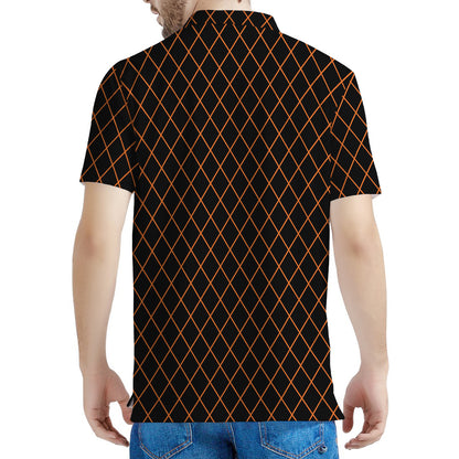 Black And Orange Harlequin Print Men's Polo Shirt
