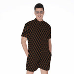 Black And Orange Harlequin Print Men's Rompers