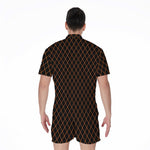 Black And Orange Harlequin Print Men's Rompers