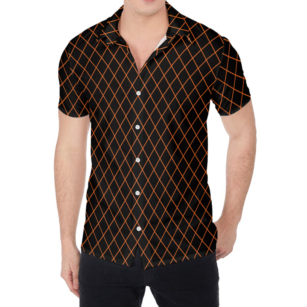 Black And Orange Harlequin Print Men's Shirt