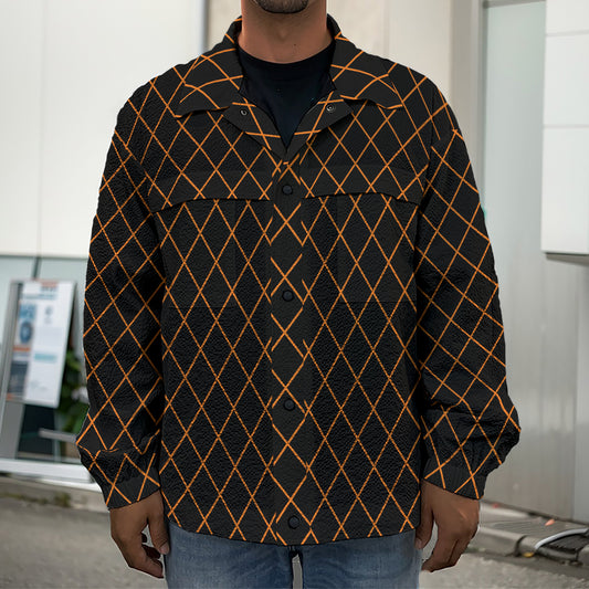 Black And Orange Harlequin Print Men's Shirt Jacket