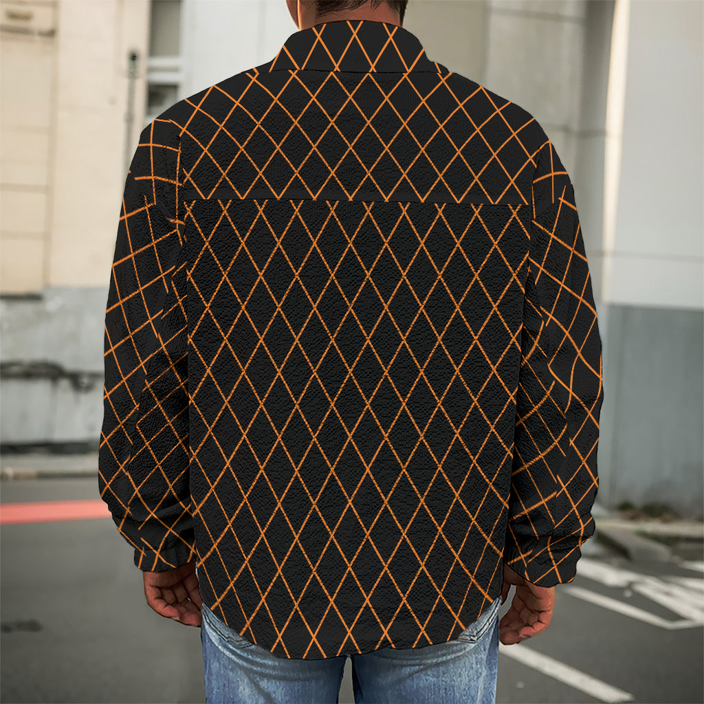 Black And Orange Harlequin Print Men's Shirt Jacket