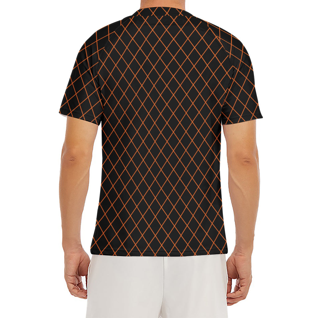 Black And Orange Harlequin Print Men's Short Sleeve Rash Guard