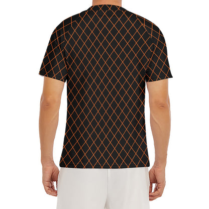 Black And Orange Harlequin Print Men's Short Sleeve Rash Guard