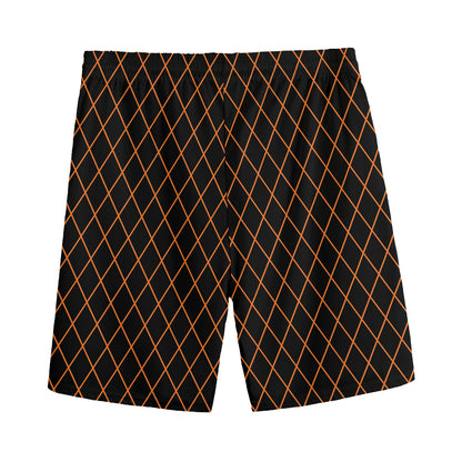 Black And Orange Harlequin Print Men's Sports Shorts