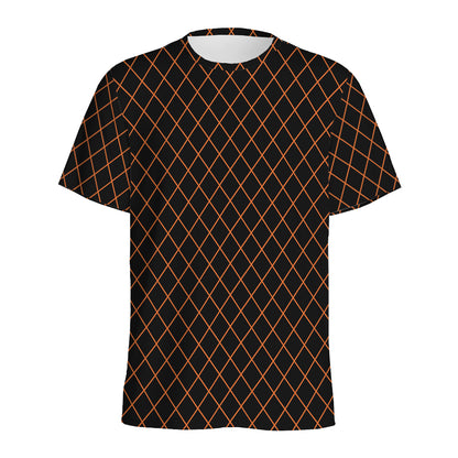 Black And Orange Harlequin Print Men's Sports T-Shirt