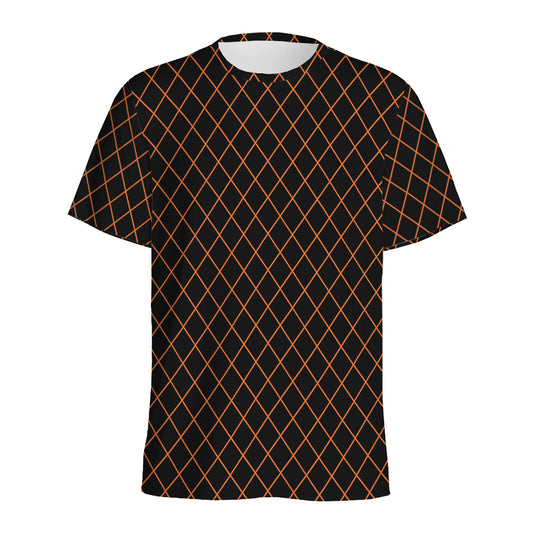 Black And Orange Harlequin Print Men's Sports T-Shirt