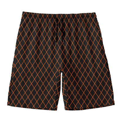 Black And Orange Harlequin Print Men's Swim Trunks