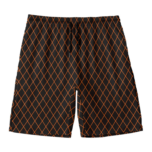 Black And Orange Harlequin Print Men's Swim Trunks