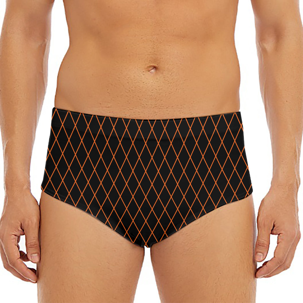 Black And Orange Harlequin Print Men's Triangle Swim Briefs