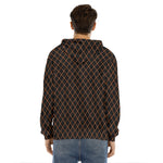 Black And Orange Harlequin Print Men's Velvet Pullover Hoodie