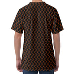 Black And Orange Harlequin Print Men's Velvet T-Shirt