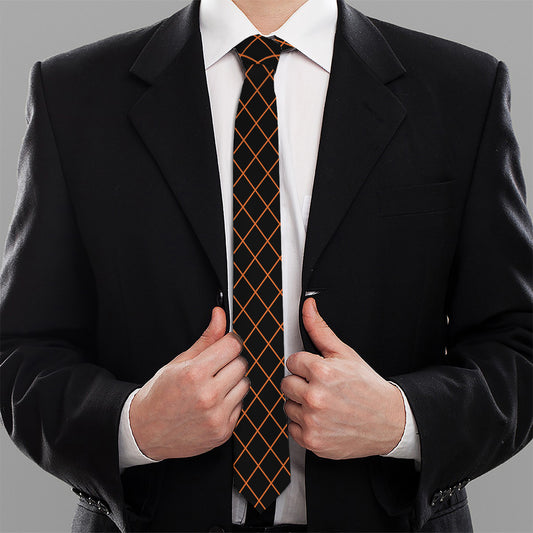 Black And Orange Harlequin Print Necktie
