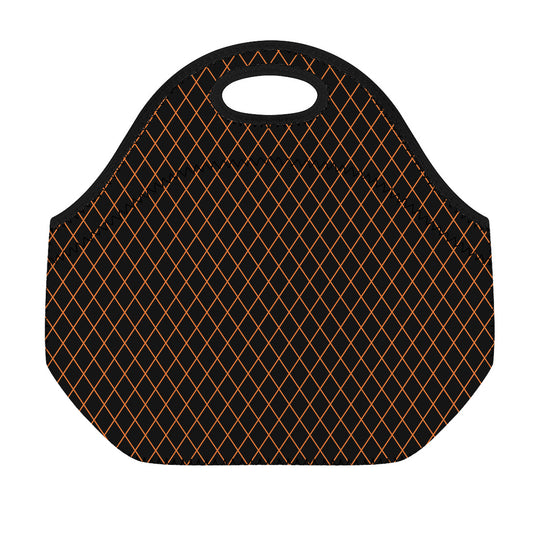 Black And Orange Harlequin Print Neoprene Lunch Bag
