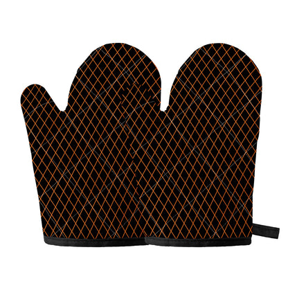 Black And Orange Harlequin Print Oven Mitts