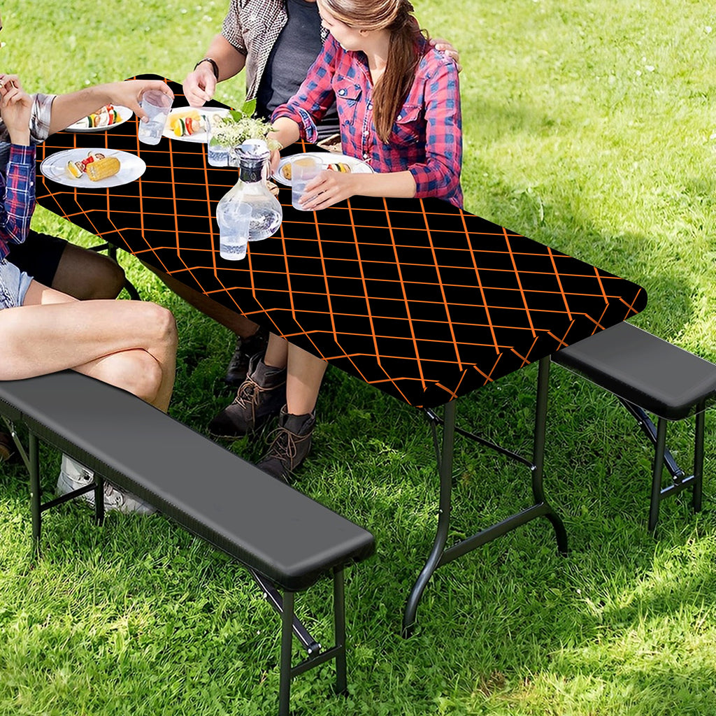 Black And Orange Harlequin Print Picnic Table Cover