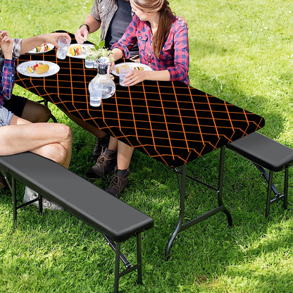Black And Orange Harlequin Print Picnic Table Cover