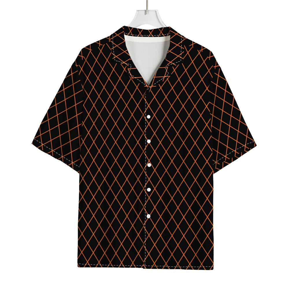 Black And Orange Harlequin Print Rayon Hawaiian Shirt
