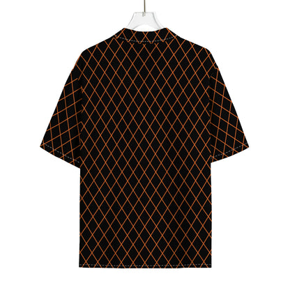 Black And Orange Harlequin Print Rayon Hawaiian Shirt