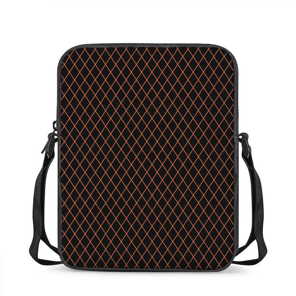 Black And Orange Harlequin Print Rectangular Crossbody Bag