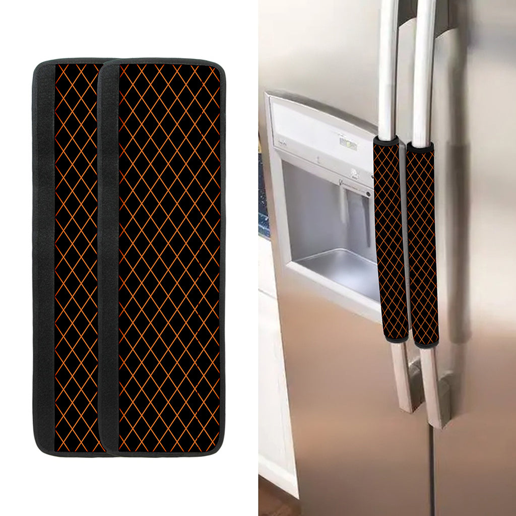 Black And Orange Harlequin Print Refrigerator Handle Covers