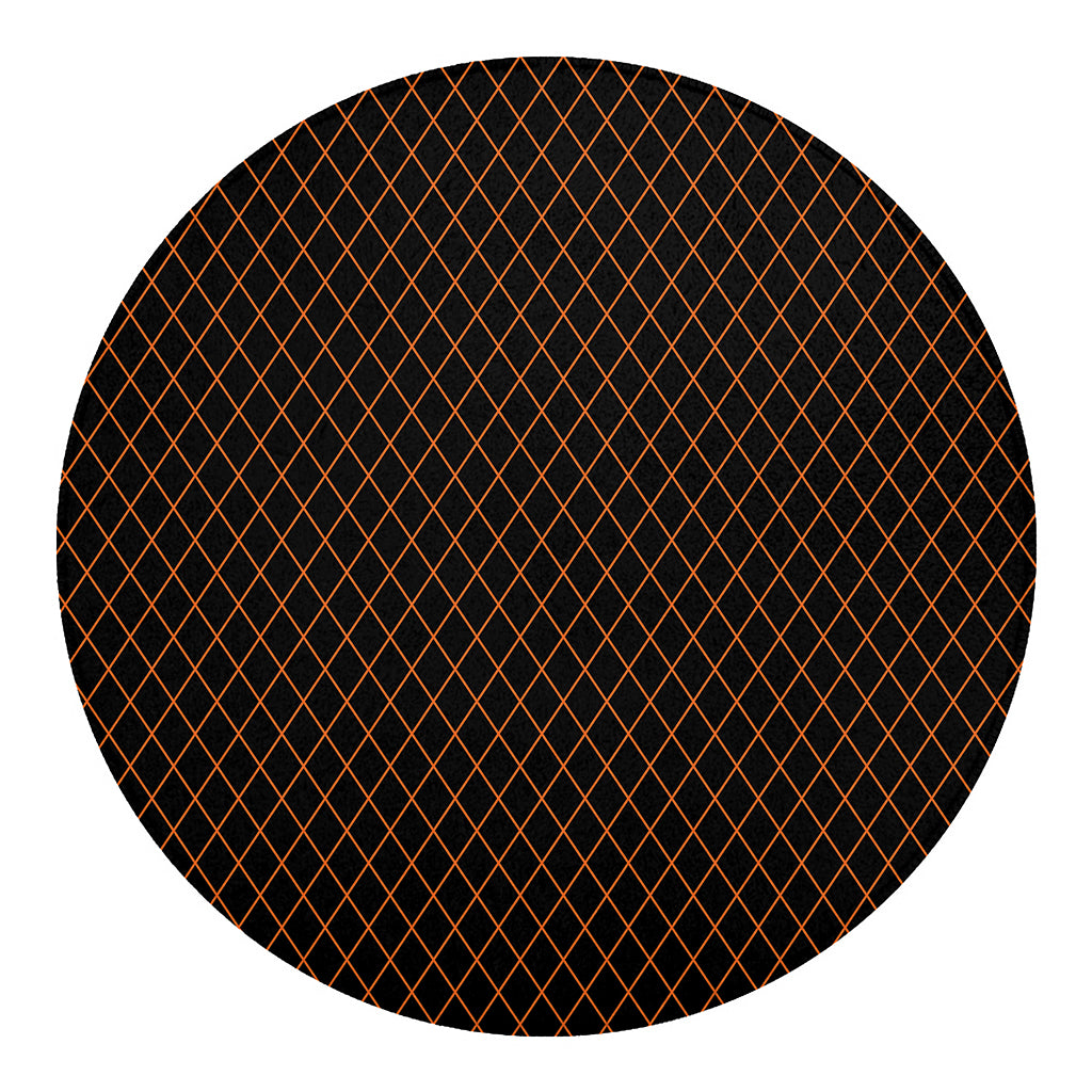 Black And Orange Harlequin Print Round Blanket