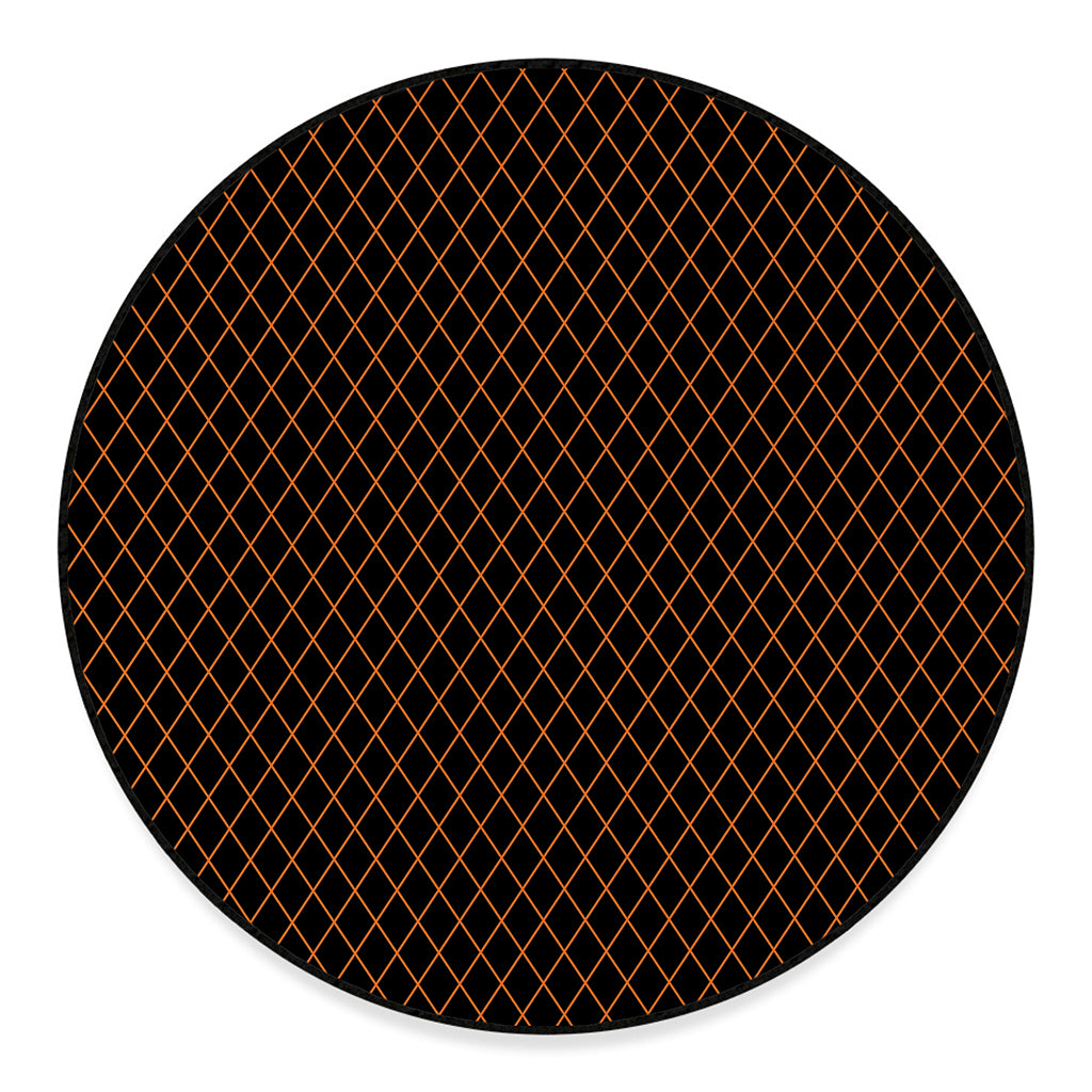 Black And Orange Harlequin Print Round Floor Mat