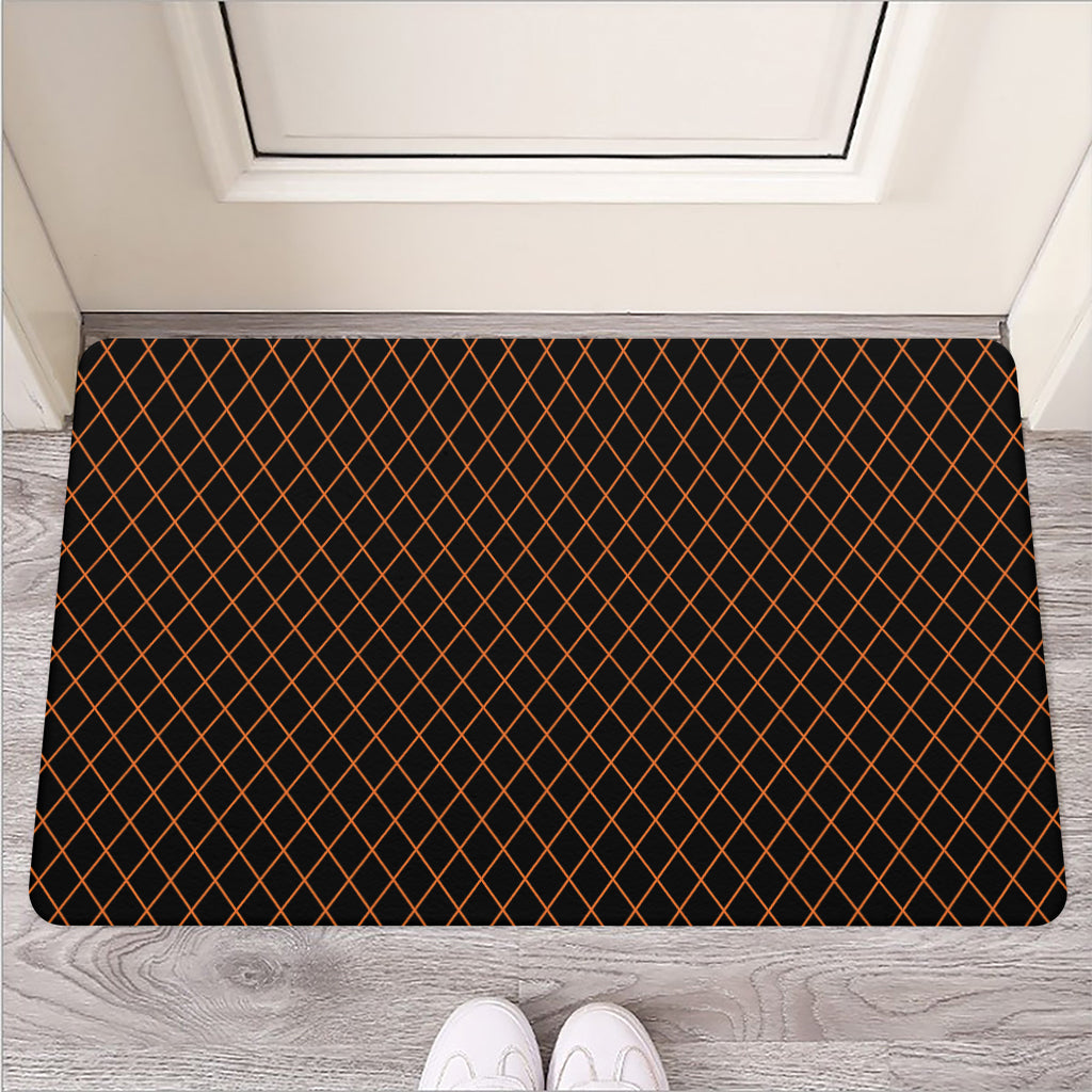 Black And Orange Harlequin Print Rubber Doormat