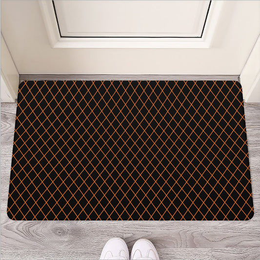 Black And Orange Harlequin Print Rubber Doormat