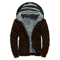 Black And Orange Harlequin Print Sherpa Lined Zip Up Hoodie