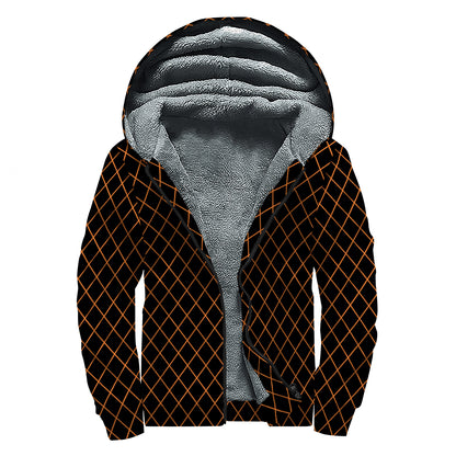 Black And Orange Harlequin Print Sherpa Lined Zip Up Hoodie