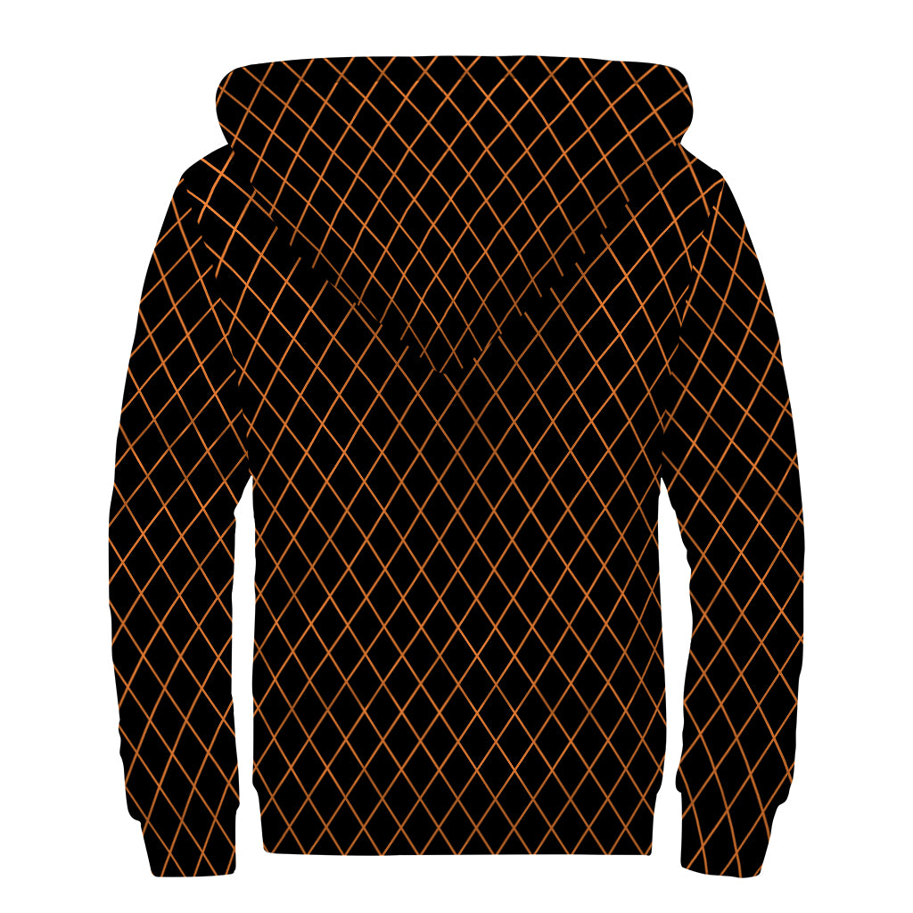 Black And Orange Harlequin Print Sherpa Lined Zip Up Hoodie