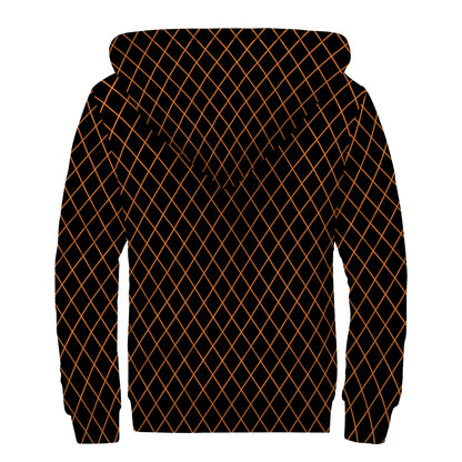 Black And Orange Harlequin Print Sherpa Lined Zip Up Hoodie