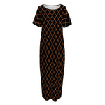 Black And Orange Harlequin Print Short Sleeve Long Nightdress