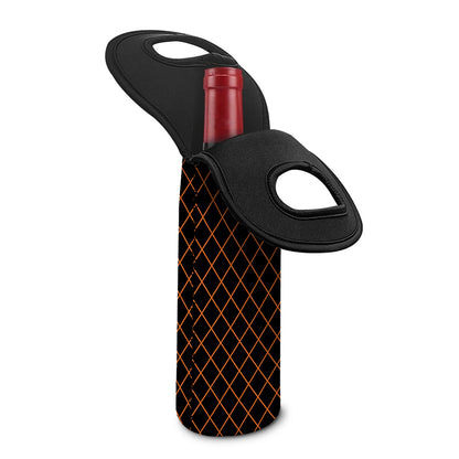 Black And Orange Harlequin Print Single Neoprene Wine Tote